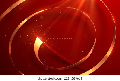 Abstract golden ribbon on red background