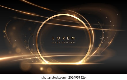 Abstract golden ring with light lines background