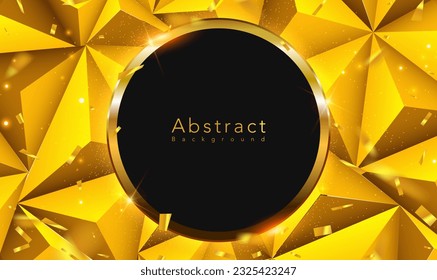 Resumen del anillo dorado sobre fondo geométrico dorado con efecto claro. capas de fondo abstracto de lujo 3D dorado superpuestas. Diseño elegante para banner, volante, tarjeta, portada. EPS10 vectores.