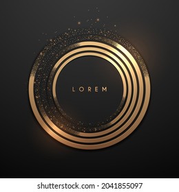 Abstract golden rings with dots on black background