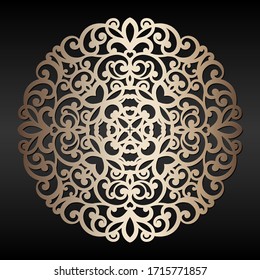 Abstraktes goldenes Rundelement. Laserschnitt Mandala-Vorlage, Vektorillustration. Orientalisches Muster.