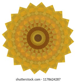 Abstract golden round geometric background made of polygons.