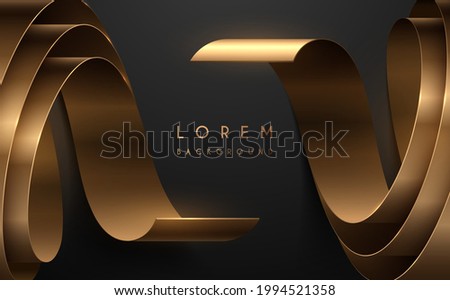 Abstract golden scrolled ribbons on black background