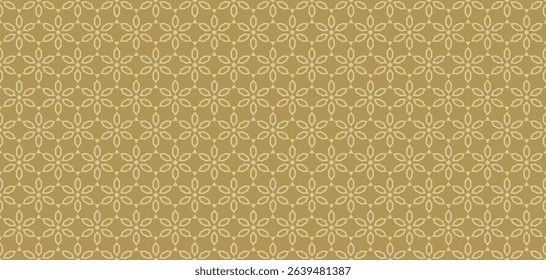 Abstract golden seamless pattern in asian style. Vector floral geometric ornament. Gold ornamental texture with small stars, flowers, diamonds, lattice, grid. Luxury oriental background. Repeat design