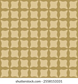 Abstract golden seamless pattern. Simple vector minimal geometric floral ornament. Retro vintage style gold background texture with bold flower silhouettes, leaves, lattice, curved lines, grid, mesh