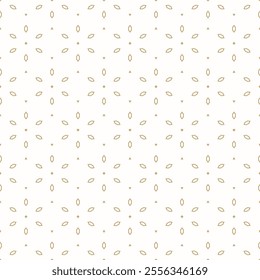 Abstract golden seamless pattern with small flower geometric shapes, tiny snowflake silhouettes. Vector minimalist gold and white floral background. Simple luxury minimal texture. Repeated geo design