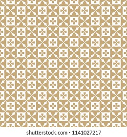 Abstract golden  seamless pattern. Vintage geometric texture with  squares, grid, lattice, repeat tiles. Vector white and gold background. Repeat design for decor, textile, fabric, cloth