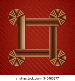 Abstract golden shape on red background. 