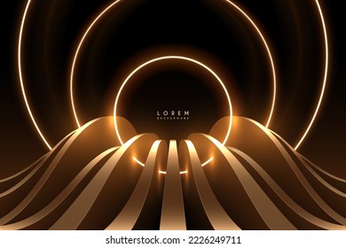 Abstract golden shapes with light rings