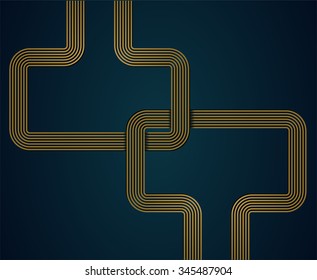 Abstract golden shapes on blue background.