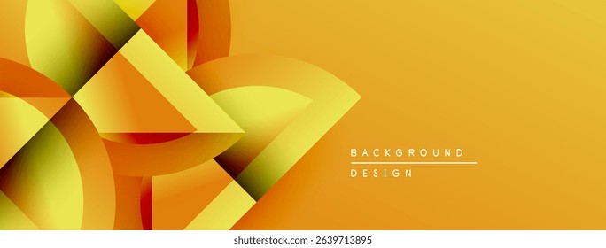 Abstract golden shapes overlap, creating dynamic visual effect. Warm tones dominate composition, suggesting energy, movement.
