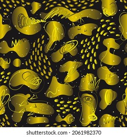 Resumen de las formas doradas conjunto de ilustraciones vectoriales de fondo sin soldadura. Moderna y contemporánea moda varias formas líneas líneas caídas, abstracción para el diseño de marca de belleza, historia de medios sociales