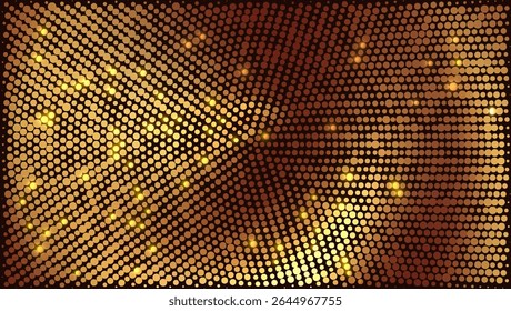 Abstract golden shimnmering dotted vector background for luxurious goods and invitations. Concept of rich and wealth. Glittering circular array halftone pattern