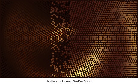 Abstract golden shimnmering dotted vector background for luxurious goods and invitations. Concept of rich and wealth. Glittering circular array halftone pattern
