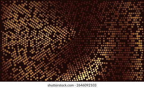 Abstract golden shimnmering dotted vector background for luxurious goods and invitations. Concept of rich and wealth. Glittering circular array halftone pattern