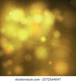 Abstract golden shining bokeh isolated on transparent background. Lights and sparks glitter glowing effect. Lens flare Christmas or New Year holiday card.