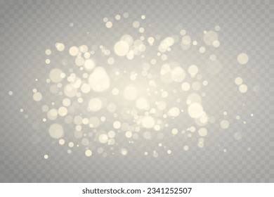 Abstract golden shining bokeh. Light abstract glowing bokeh lights. Bokeh lights effect isolated on transparent background. Christmas glowing warm orange glitter element