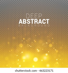 Abstract golden shining bokeh lights background. Magic glitter and sparkles. Isolated on a transparent background. With space for text. Vector illustration.