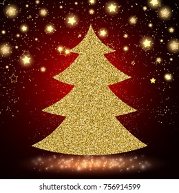 Abstract golden shining Christmas tree.  Vector illustration