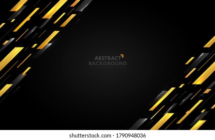 Abstract golden shiny diagonal stripes with gold glitter on black background. Modern banner web template design. Luxury and elegant style. Vector illustration