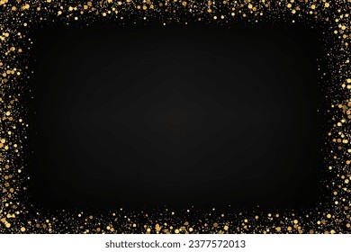 Abstract golden shiny frame,gold glitters on a black background. Festive frame.