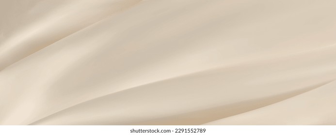 Abstract golden silk vector background. Luxury white cloth or liquid wave. Abstract or cream fabric texture background. Beige Cloth soft wave. Creases of satin, silk, and Smooth elegant cotton.