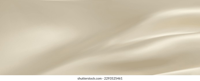 Resumen del fondo vectorial de seda dorada. Tela blanca de lujo o ola líquida. Fondo abstracto o textura de tela crema. Onda suave de tela beige. Asas de satén, seda y algodón suave y elegante.