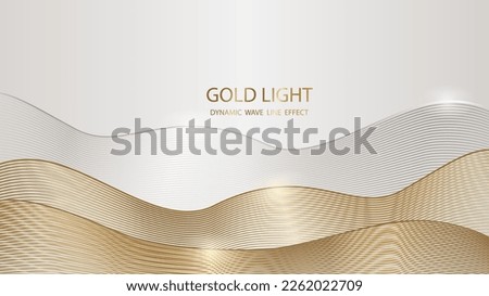 Abstract golden and silver dynamic lines wave effect background on gray wallpaper shines brightly, luxurious feel business card.