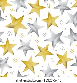 abstract golden and silver shiny star with polka dot pattern background