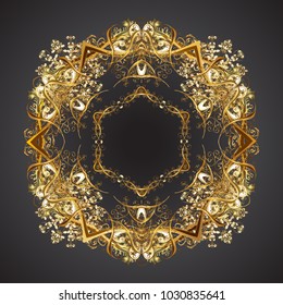 Abstract golden snowflakes design. Vector background. Textile print for bed linen, jacket, package design, fabric and fashion concepts. Snowflakes with watercolor effect.