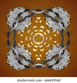 Abstract golden snowflakes design. Vector background. Textile print for bed linen, jacket, package design, fabric and fashion concepts. Snowflakes with watercolor effect.