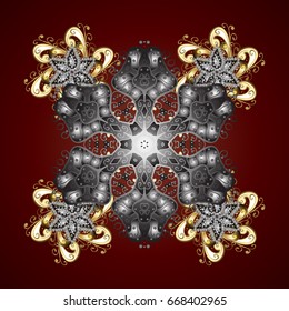 Abstract golden snowflakes design. Vector background. Textile print for bed linen, jacket, package design, fabric and fashion concepts. Snowflakes with watercolor effect.