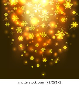 Abstract golden snowflakes winter vector background.