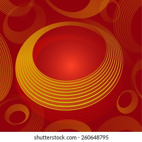Abstract golden spiral circle text box on red background