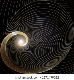 Abstract golden spiral on black background. Vector.
