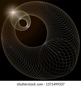 Abstract golden spiral on black background. Vector.