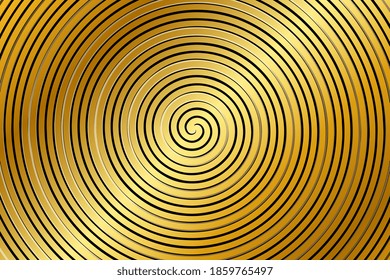 Abstract golden spiral vector background. Glowing spiral. Abstract background with circles. Trendy golden vortex element isolated for frame, icon, business sign, symbol, web, prints, posters, template