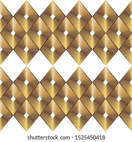 Abstract golden squared illustration. 3d geometric seamless pattern with ornament. Template design for web page, textures, card, poster. Modern stylish luxury background with repeating.