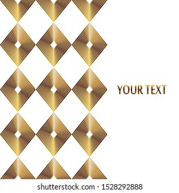 Abstract golden squared illustration. 3d geometric seamless pattern with ornament. Template design for web page, textures, card, poster. Place for your text.