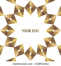 Abstract golden squared illustration. 3d geometric frame with ornament. Template design for web page, textures, card, poster. Place for your text.