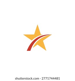 Abstract Golden Star with Red Arc Movement Logo