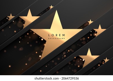 Abstract golden stars on black background