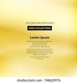 Abstract golden steel plate card layout template. Gold Smooth metallic texture gradient Blurred background. Vector illustration