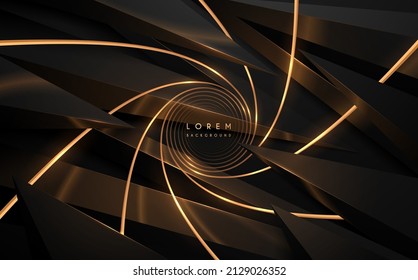 Abstract golden swirl lines with black geometric shapes