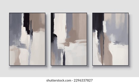 Abstract golden textured vector art triptych, modern vector painting