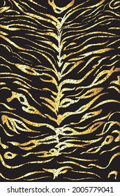 Abstract golden tiger stripes, exotic animal skin design background.