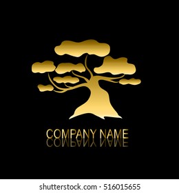 Abstract golden tree sign/symbol, design element. Can be used for corporate identity, company emblem, jewelry shape, print, labels, cards, manufacturing. Tree theme