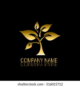 Abstract golden tree sign/symbol, design element. Can be used for corporate identity, company emblem, jewelry shape, print, labels, cards, manufacturing. Tree theme