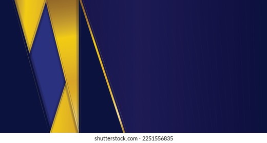 Abstract golden triangles and lines on a blue background.