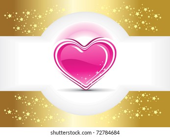 abstract golden twinkle star background with isolated pink heart, illustration